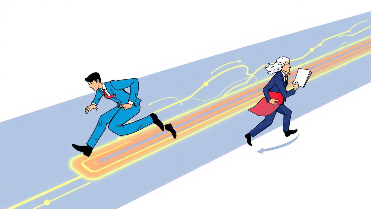 Illustration of in-house legal teams racing ahead of law firms on AI adoption, showing the legal AI adoption gap