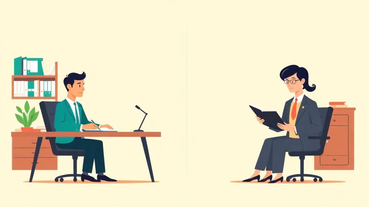 Illustration of a law firm manager and a separate compliance officer working apart under new SRA COLP and COFA rules