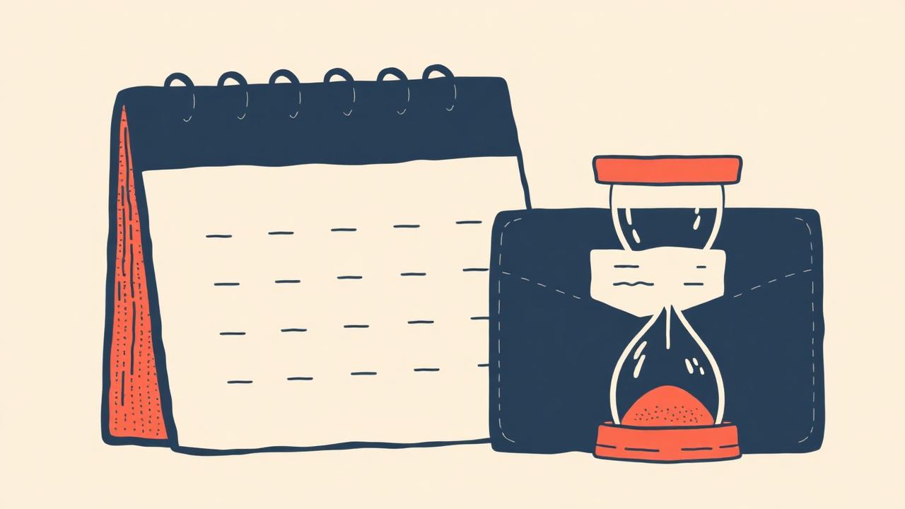 Illustration of a calendar and hourglass beside an employment tribunal file, representing doubled employment tribunal time limits
