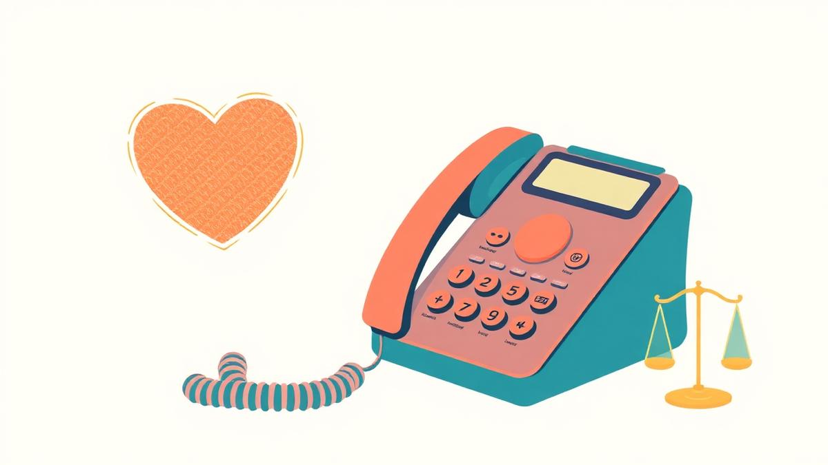 24-hour telephone helpline with justice scales and support heart icons, representing funded rape crisis and legal advice services for survivors